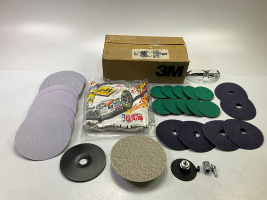 COMPLETE 3M 02609 Sanding Disc Starter Kit W Pad 24 36 50 Grit, 3'' & 5'' Diameter