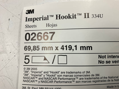 (5) 3M 02667 2.75''x16.5'' Hookit Purple Finishing Film Sandpaper Sheet 400 Grit