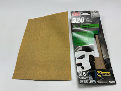 3M 03037 Sandpaper Sheets 320 Grit, 3.66''x9'', 5 / Pack