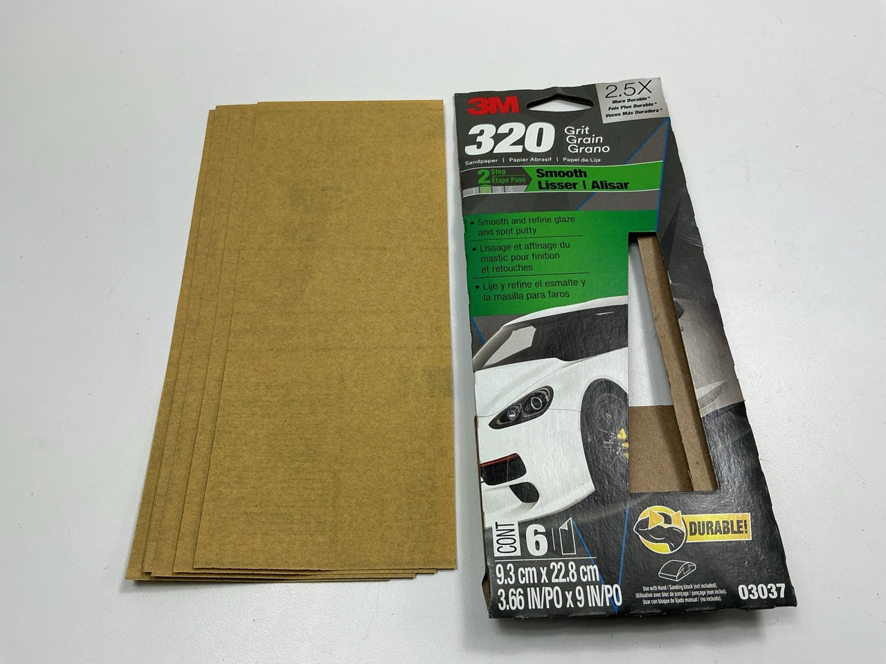 3M 03037 320 Grit Sandpaper Sheets , 3-2/3'' X 9'', 6 Sheets / Pack