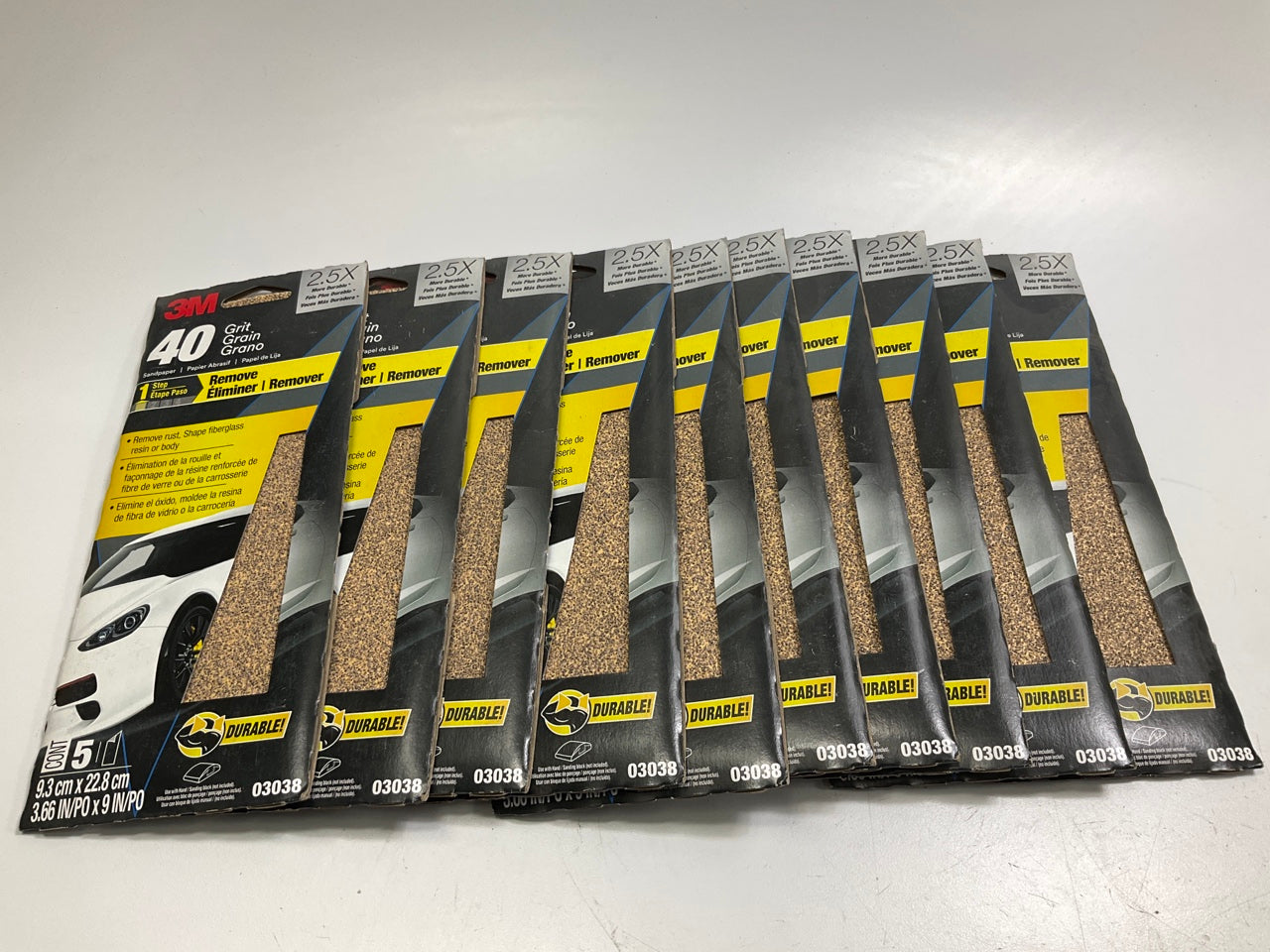 (10) 3M 03038 Sandpaper 40 Grit, 3-2/3'' X 9'' Suitable For Machine Hand Sanding