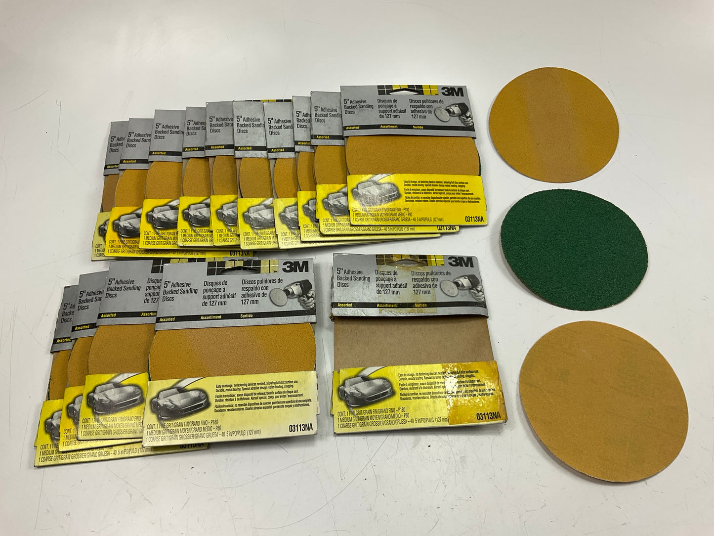 3M 5'' Adhesive Backed Sanding Discs, 15 Packs Of 3 Each: 40, 80, 180 Grit