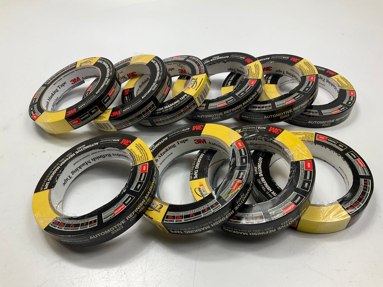 (10) Rolls - 3M 03423 Automotive Refinish Masking Tape, 0.70'' X 35 Yds.
