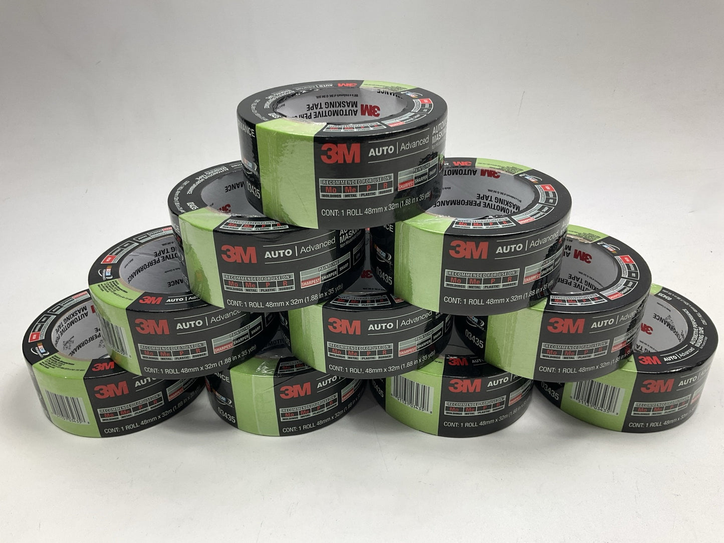 (10) 3M 03435 Automotive Performance Masking Tape,  1.88'' X 35 Yds. Green