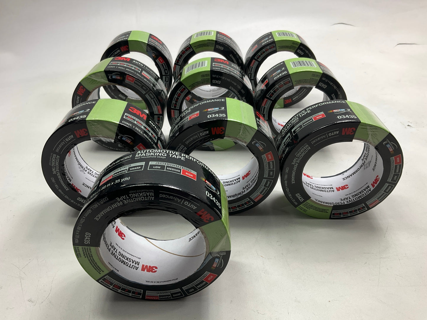 (10) 3M 03435 Automotive Performance Masking Tape,  1.88'' X 35 Yds. Green