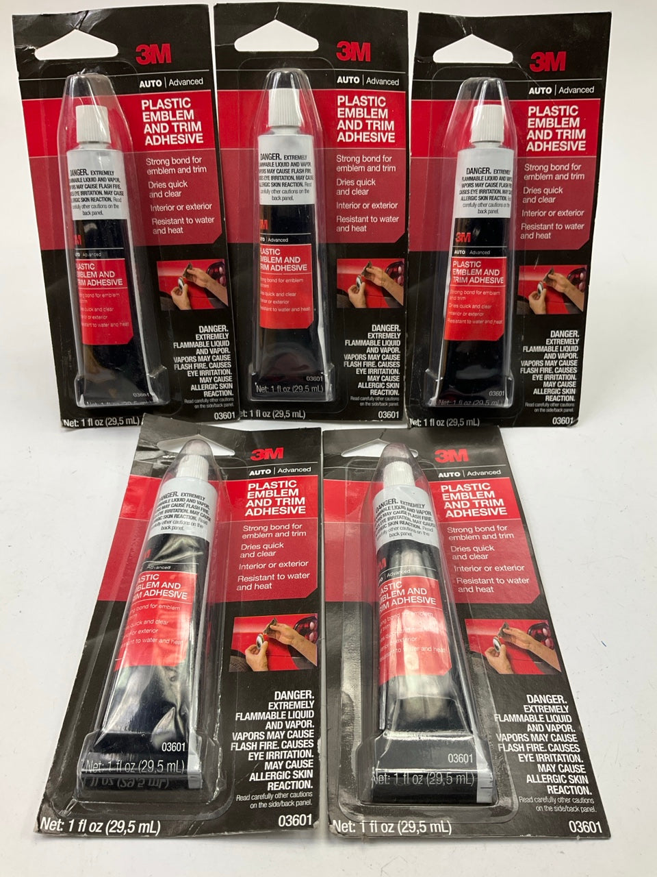 (5) 3M 03601 Plastic Emblem And Trim Adhesive 1 Oz. Tube