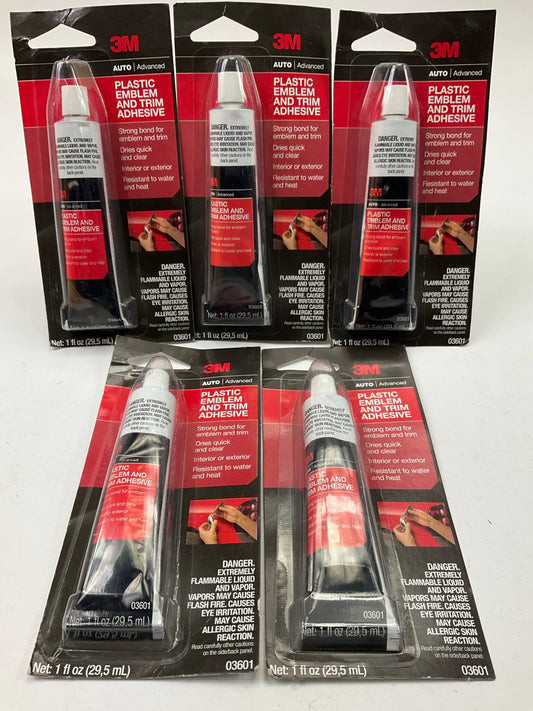 (5) 3M 03601 Plastic Emblem And Trim Adhesive 1 Oz. Tube