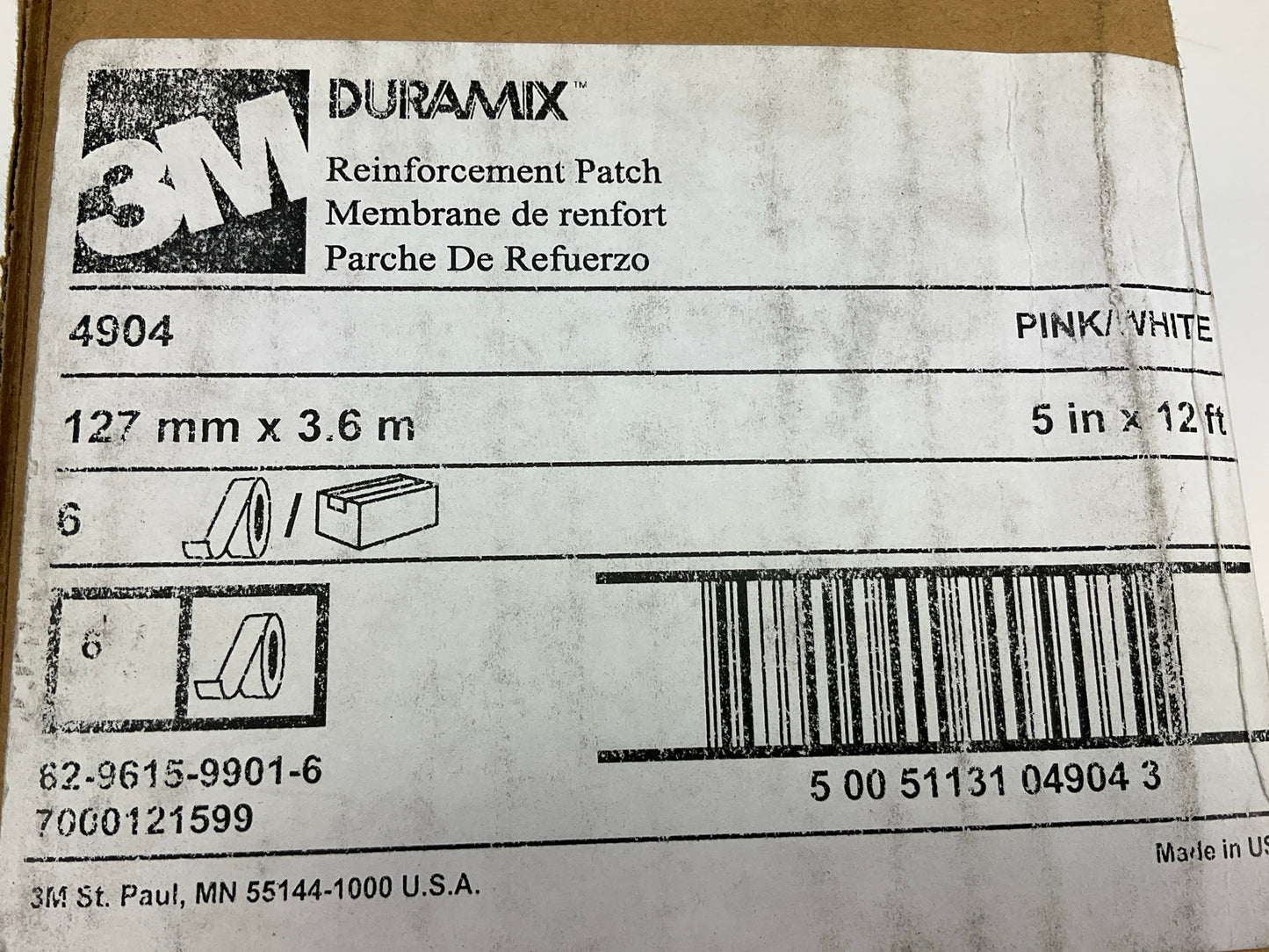3M Automotive 4904 Duramix Reinforcement Patch, 5'' X 12' Roll, 5 / PACK
