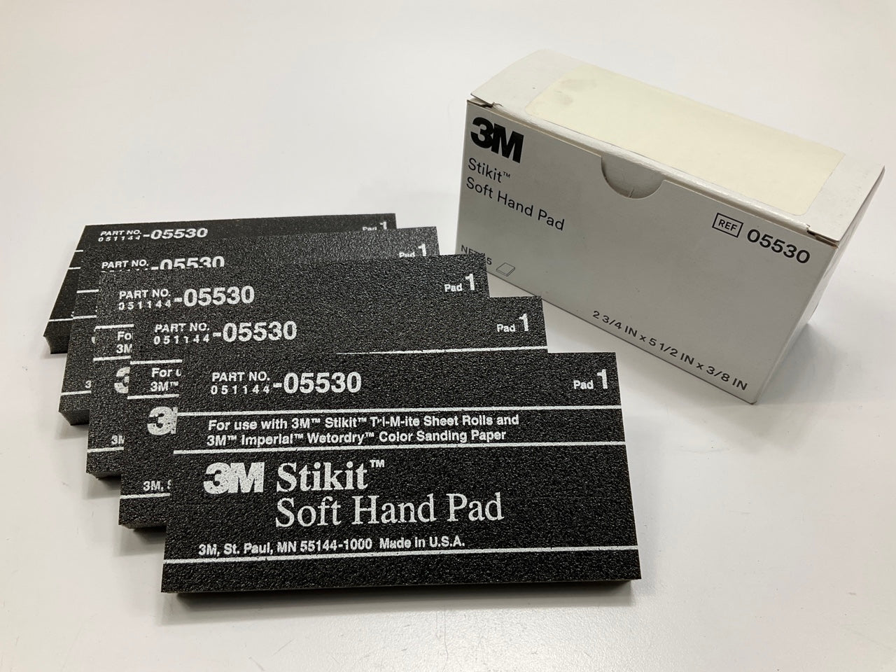 5 Pack 3M 05530 Stikit Soft Hand Pads 2.75'' X 5.5'' - For Adhesive Sanding Sheets