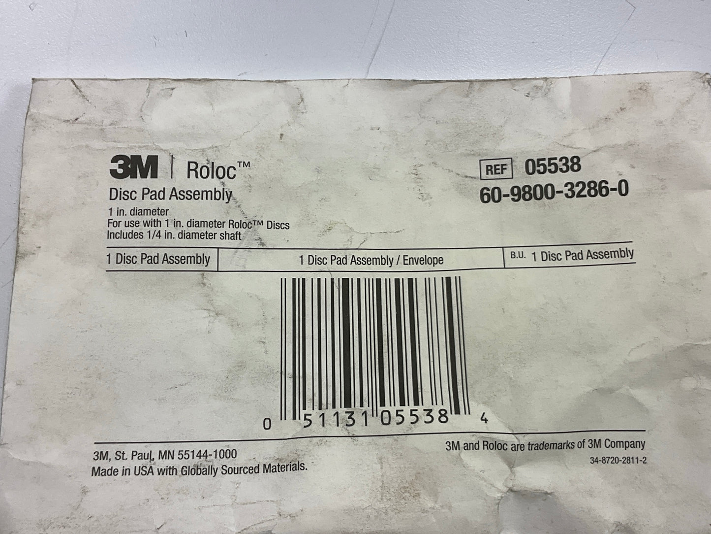 3M 05538 1'' Roloc Disc Pad Assembly For Drills Grinders & Sanders