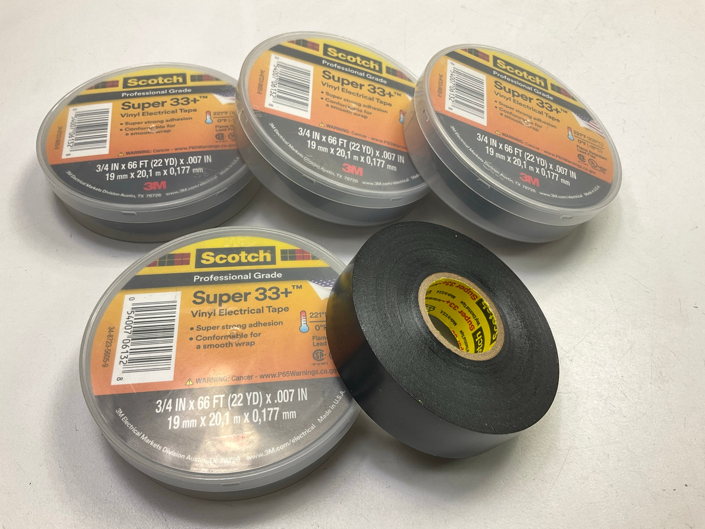 5 Rolls - 3M Scotch Super 33+ Vinyl Electrical Tape,  3/4 In X 66 Feet ( 22 Yds)