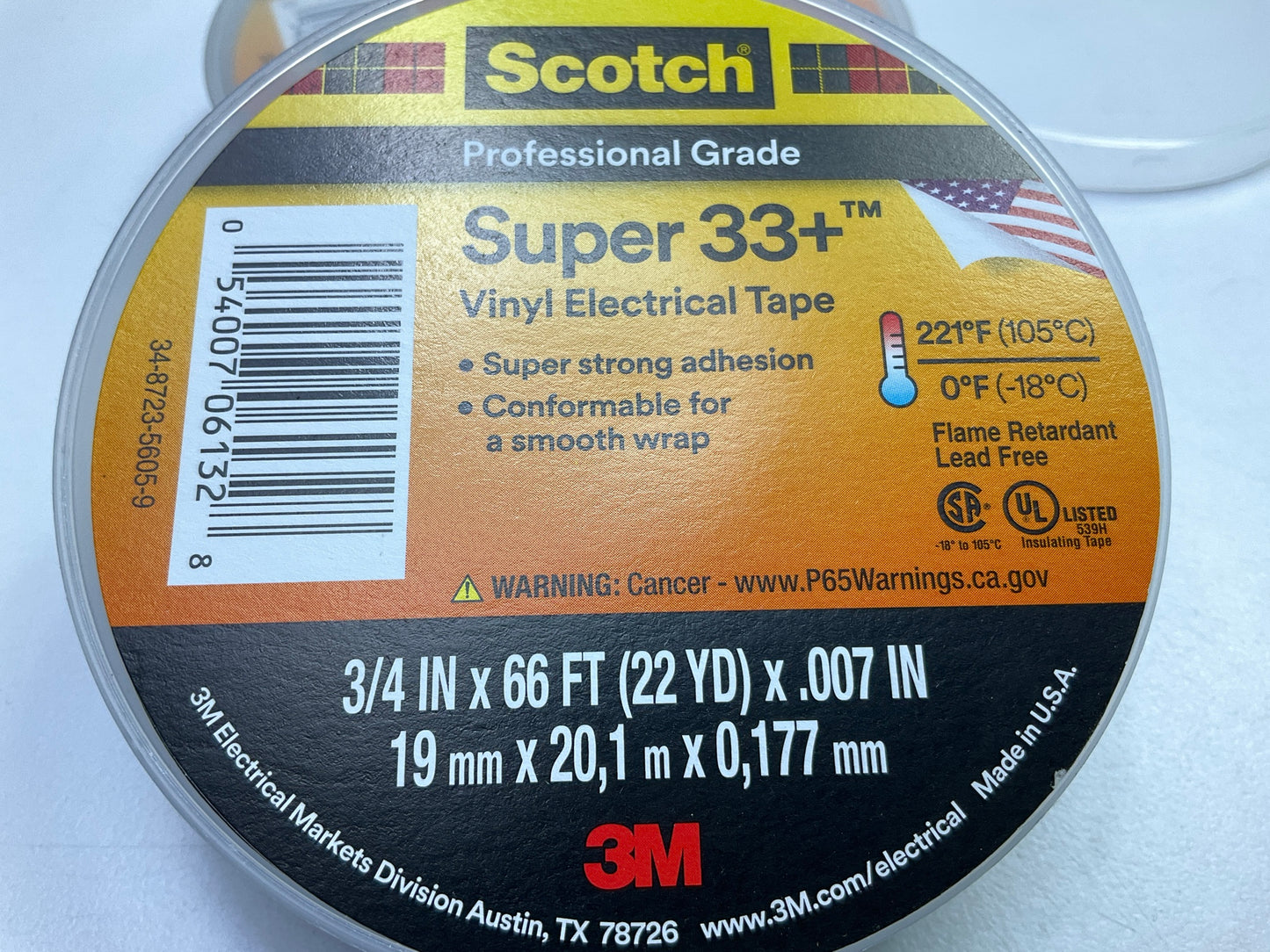 5 Rolls - 3M Scotch Super 33+ Vinyl Electrical Tape,  3/4 In X 66 Feet ( 22 Yds)