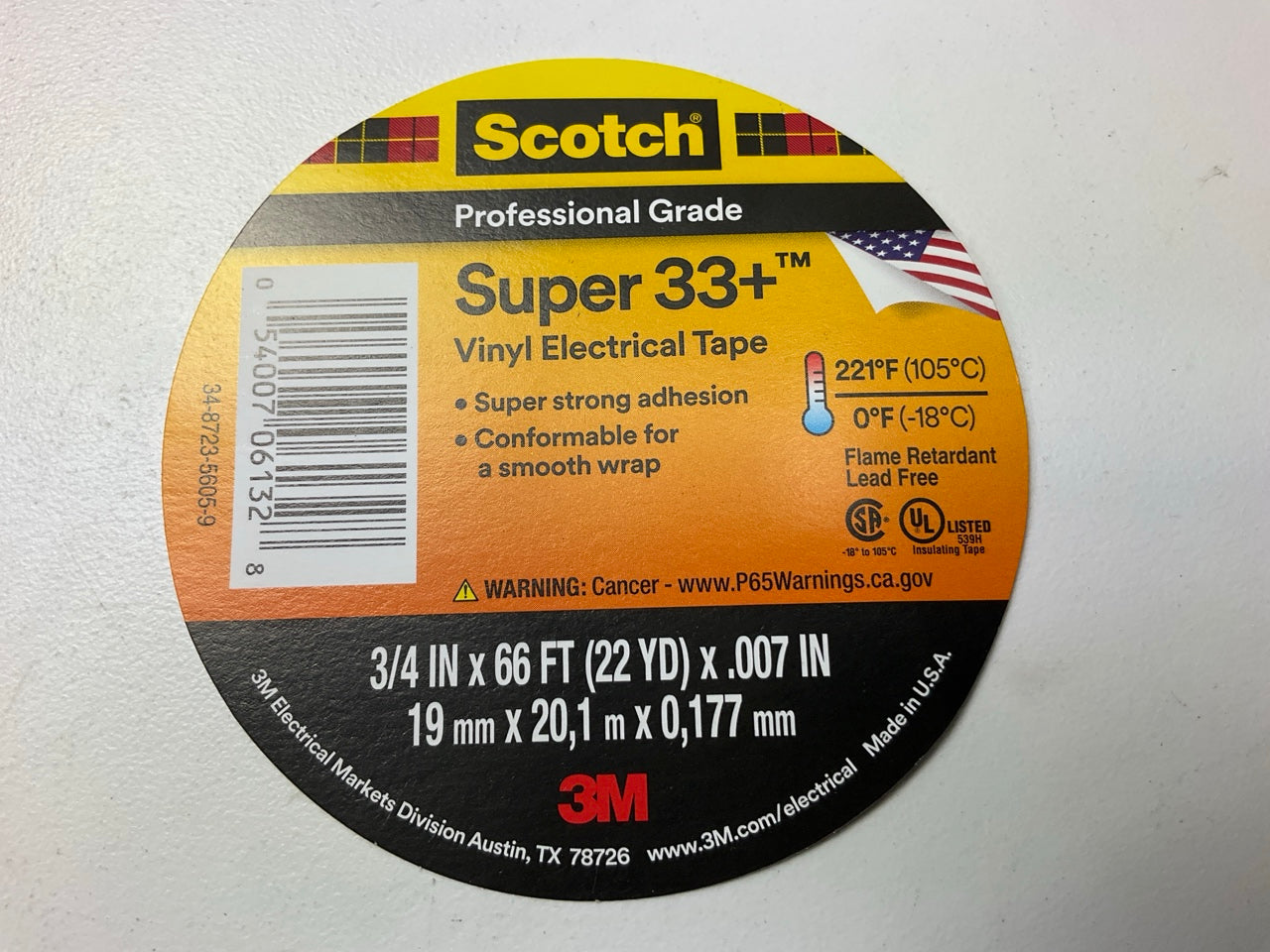 3M 06132 Scotch Vinyl Electrical Tape 3/4 Inch By 66 Foot Black (19 Mm X 20,1 M)