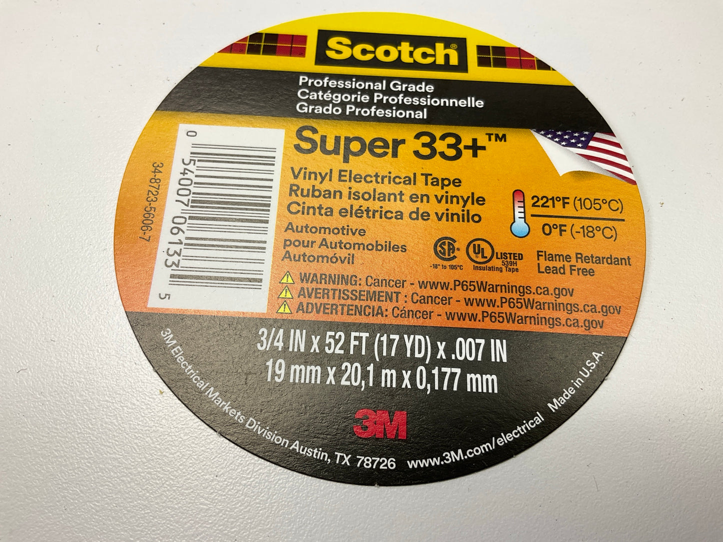 3 Rolls - 3M 06133 3/4''x52' Scotch Vinyl Plastic Electrical Tape