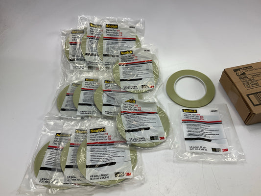 (12) Rolls - 3M 06300 Scotch 218 Fine Line Masking Tape 1/8 In X 60 Yard
