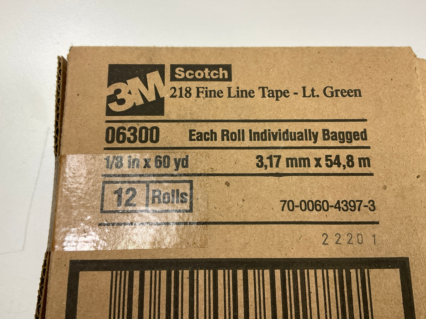 (12) Rolls - 3M 06300 Scotch 218 Fine Line Masking Tape 1/8 In X 60 Yard