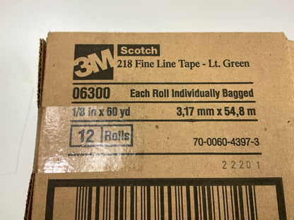 (12) Rolls - 3M 06300 Scotch 218 Fine Line Masking Tape 1/8 In X 60 Yard