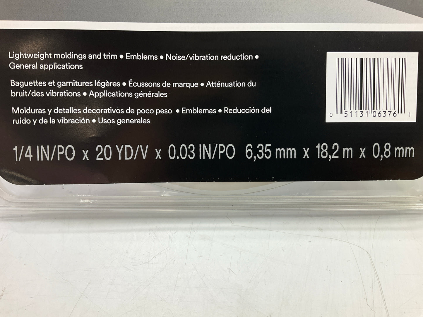 3M 06376 Automotive Attachment Tape, Gray, 1/4 In X 20 Yard