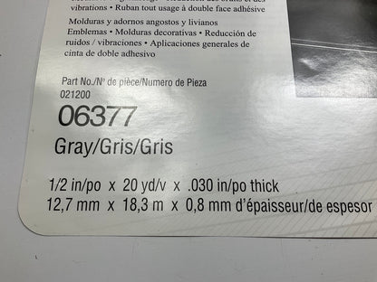 3M 06377 Automotive Exterior Attachment Tape 1/2'' X 20 Yd Gray Auto Trim Molding