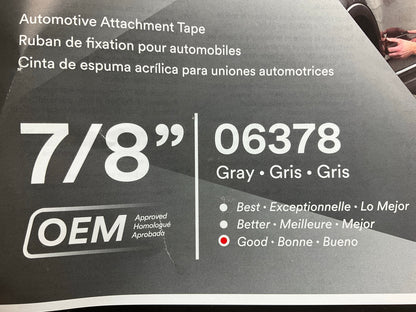 3M 6378 Automotive Double Sided Attachment Tape, Gray, 7/8'' X 20 Yds