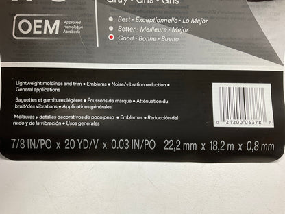 3M 6378 Automotive Double Sided Attachment Tape, Gray, 7/8'' X 20 Yds