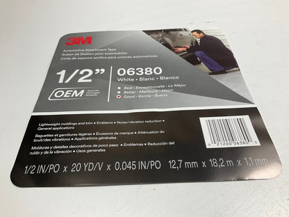 3M 06380 White Automotive Acrylic Attachment Tape 1/2'' X 20 Yards