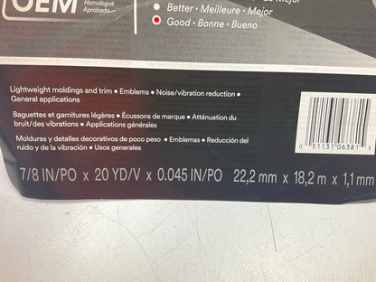 3M 06381 Automotive 45 Mil White Acrylic Foam Attachment Tape (7/8 In. X 20 Yd)