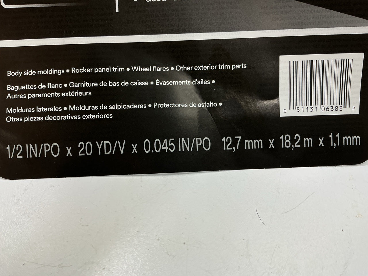 3M 06382 Automotive Acrylic Plus Double Side Attachment Tape Black 1/2'' X 20 Yds