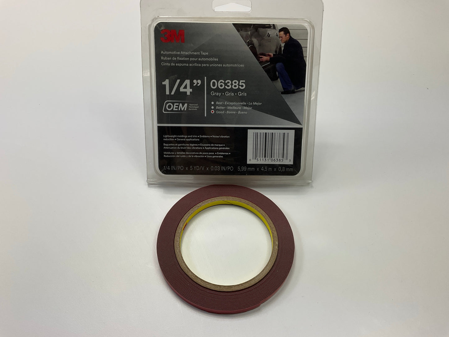 3M 06385 1/4'' X 5 Yd GRAY Double Sided Attachment Adhesive Tape, (6385)