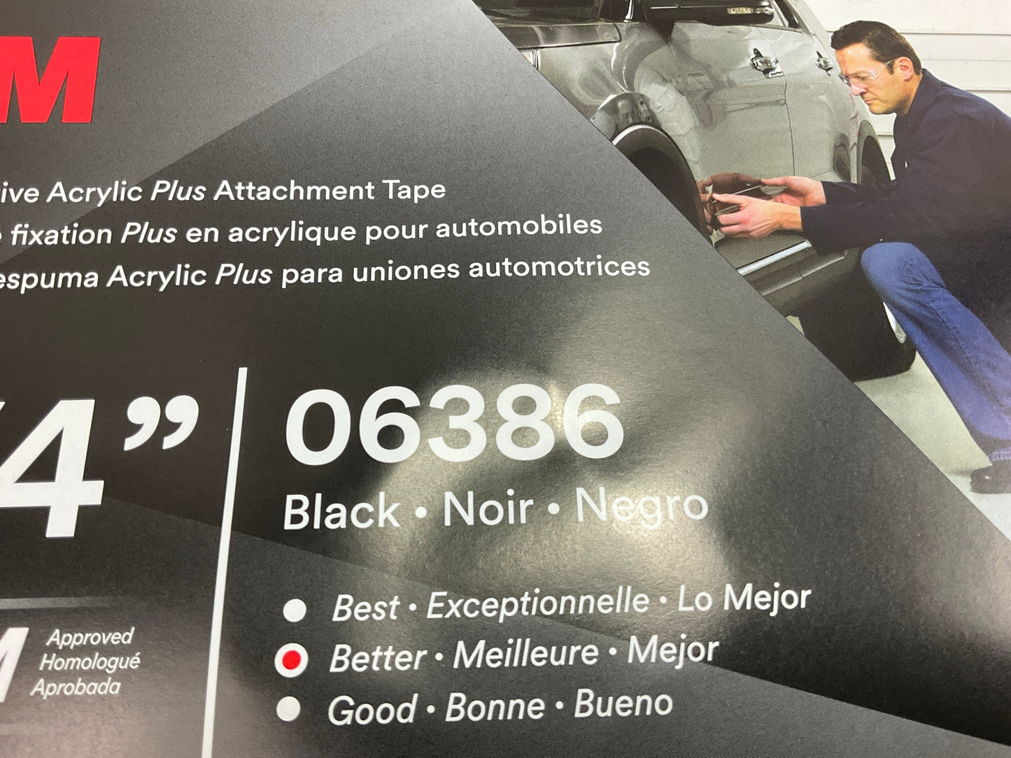 3M 06386 1/4'' Acrylic Plus Series Automotive Attachment Tape, Black, 20 Yards