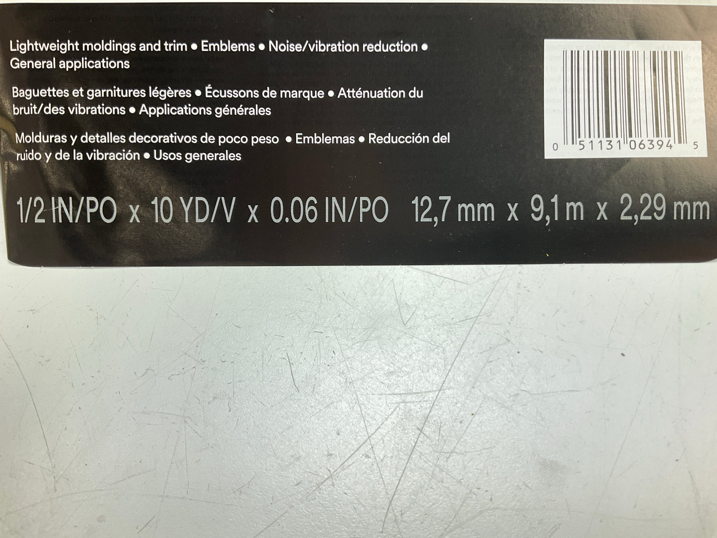 3M 06394 Attachment Adhesive Tape, 90 Mil Thick, 10 Yds X 1/2''
