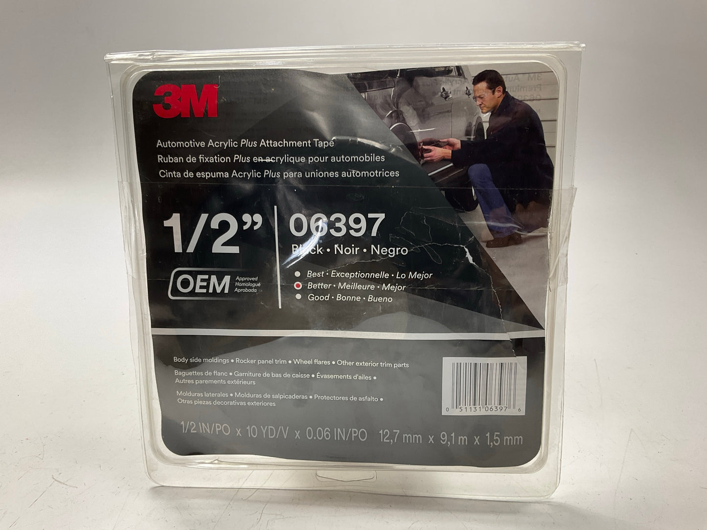 3M 06397 Automotive Attachment  Double Sided Tape, 10 Yd X 1/2 In, Black