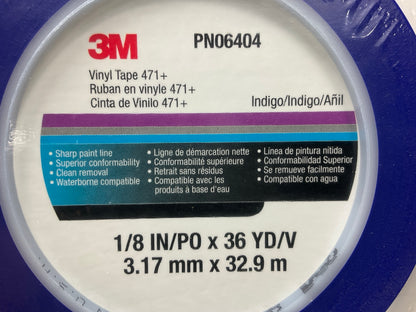 3M 06404 Vinyl Fine Line Masking Tape 471+ (1/8'' X 36 Yards) Indigo