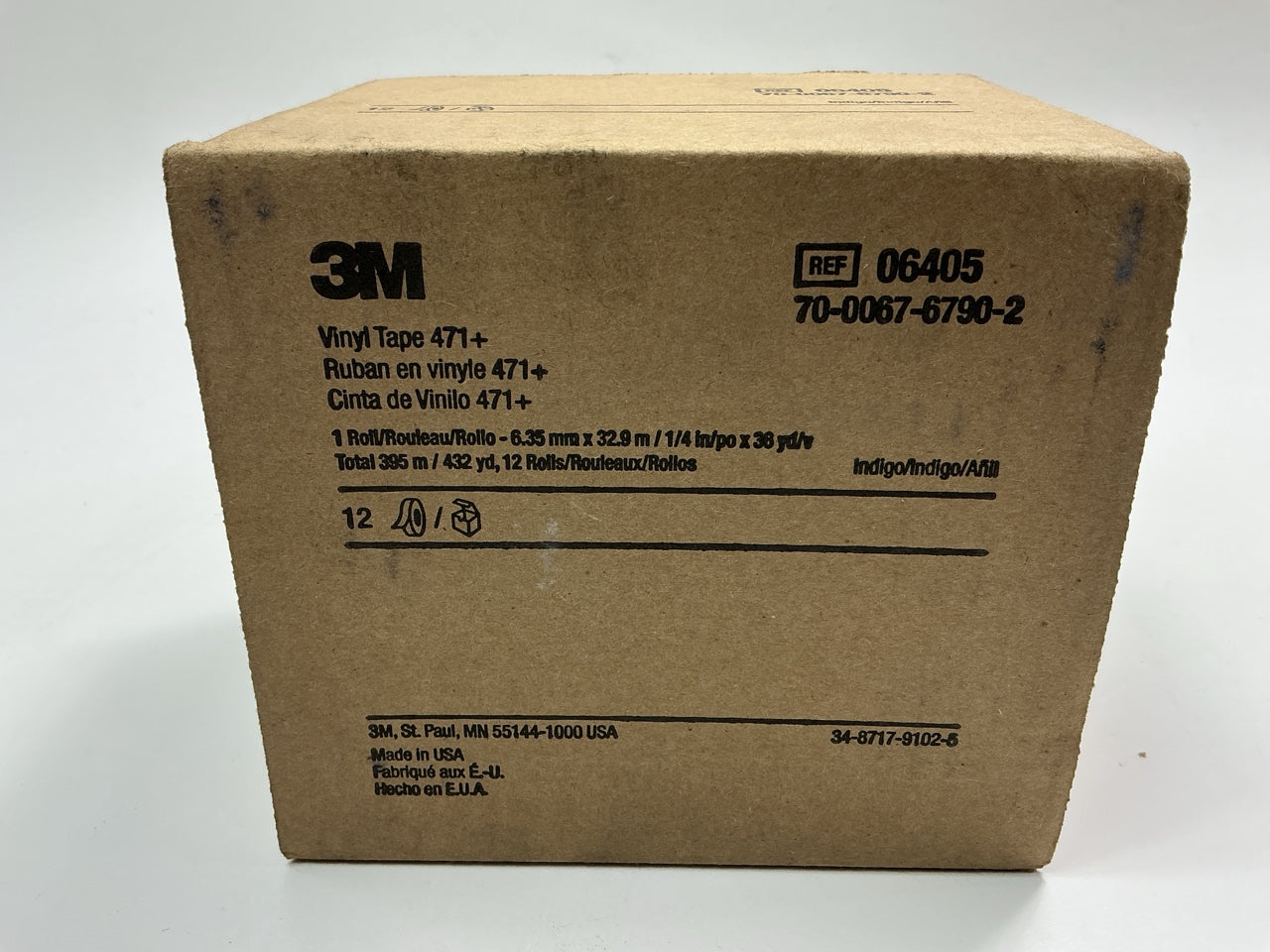 3M 06405 Scotch Plastic Tape 471, Blue, 1/4'' X 36 Yard - Pack Of (12) Rolls