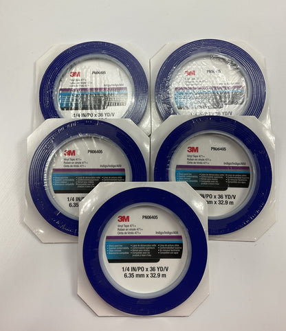 5 Rolls - 3M 06405 471+ 1/4'' X 36 Yds Plastic Blue Fine Line Vinyl Tape