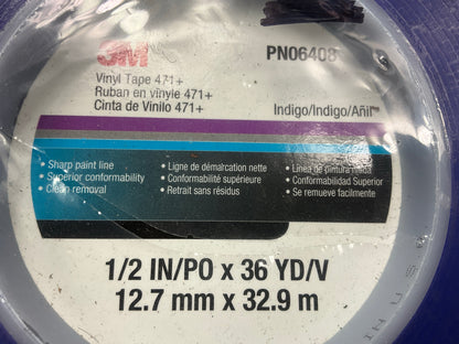3M 06408 Blue Fine Line Vinyl Tape 471, 1/8'' X 36 Yards, One Roll