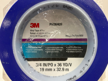 3M 06409 Indigo Blue Vinyl Paint Tape 471+ 3/4'' X 36 Yds