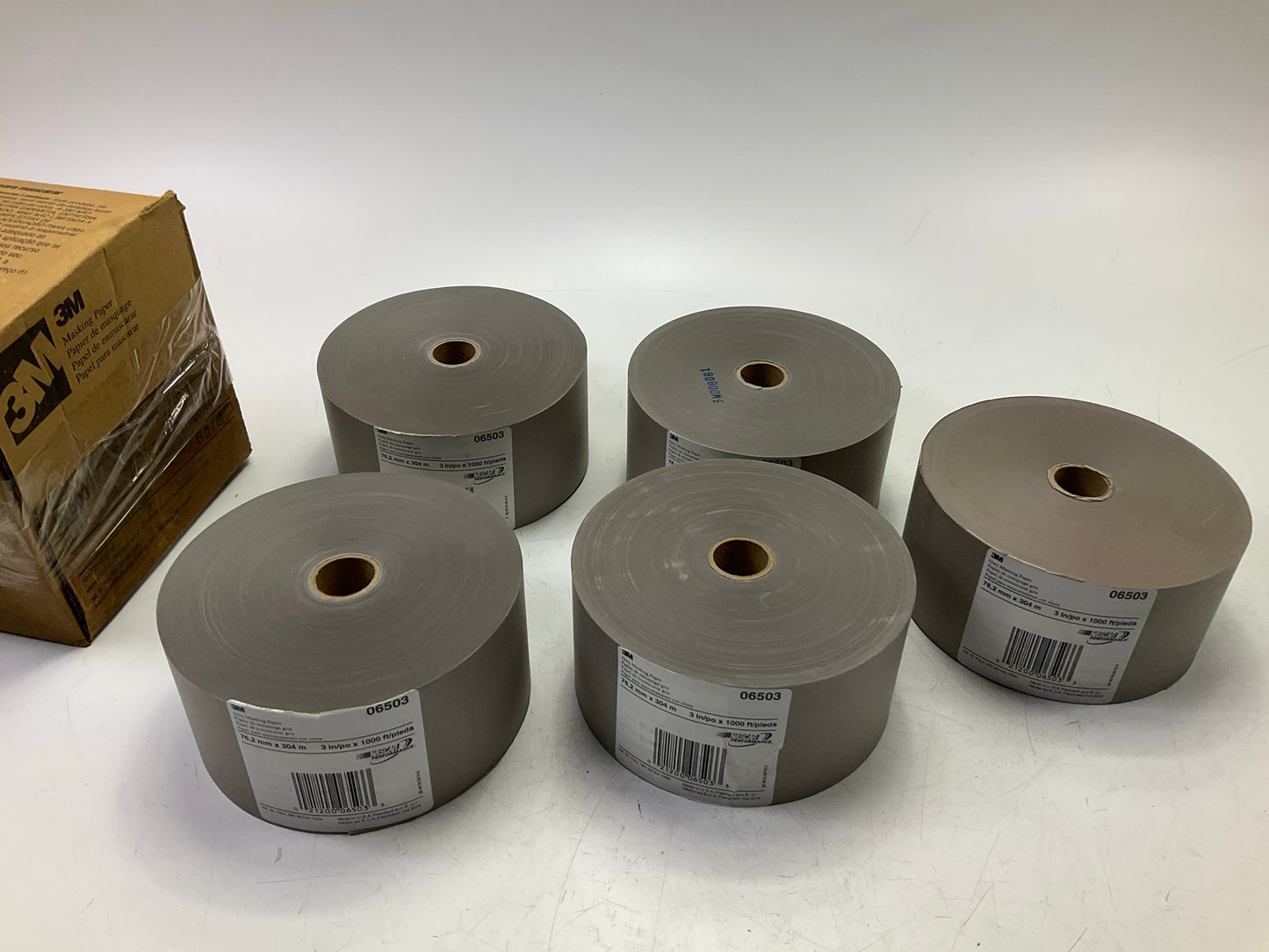 3M 06503 Gray Scotch 2.8 Mil Cloth Masking Paper, 5 Rolls 3'' X 1000 Feet Each