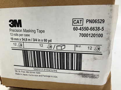 12 Rolls Total - 3M 06529 Precision Masking Tape 3/4 Inch X 60 Yards Each Roll