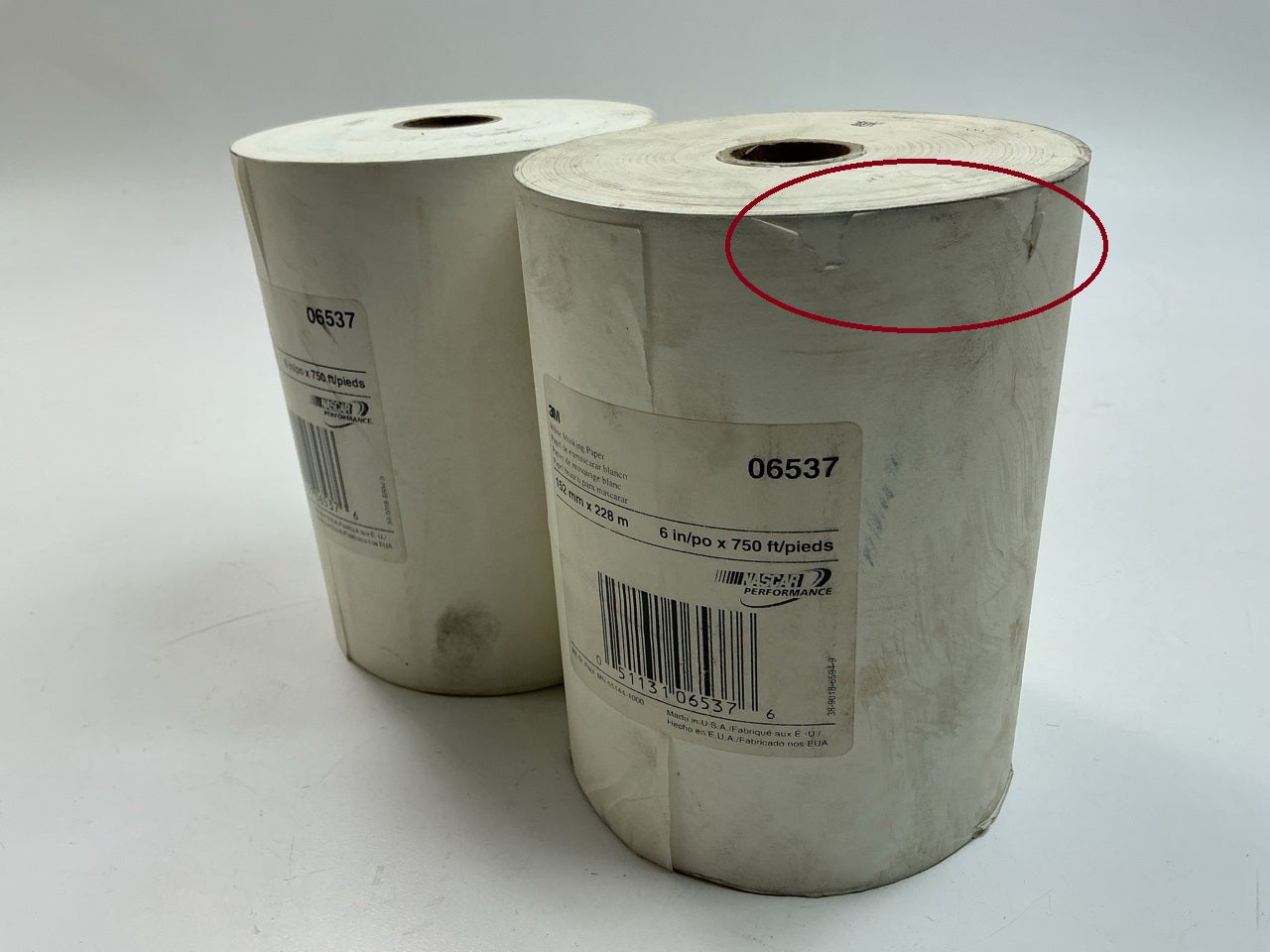 AS SHOWN (2) Rolls 3M 06537 White Masking Paper Heat Resistant Lint Free 6''x750'