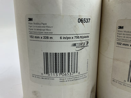 AS SHOWN (2) Rolls 3M 06537 White Masking Paper Heat Resistant Lint Free 6''x750'