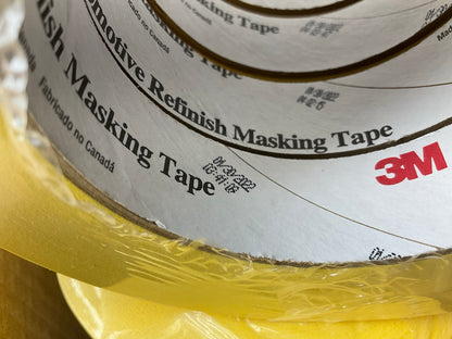 (12) ROLLS, 3M 06653 (24 Mm X 55 M) 1'' Automotive Refinish Masking Tape Yellow