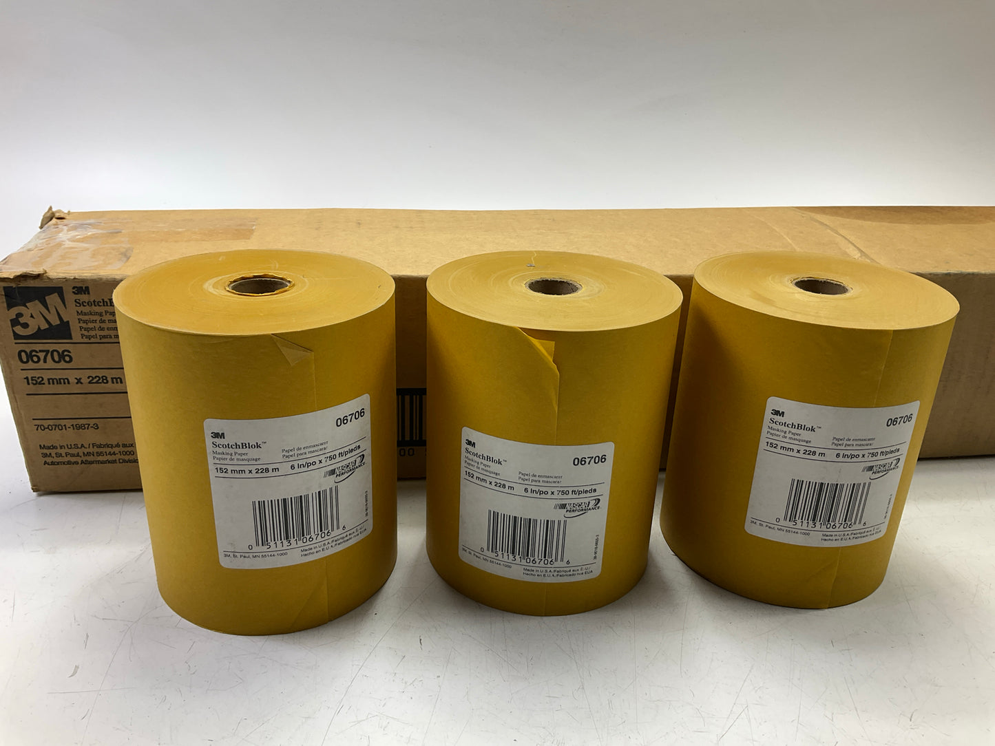 3M 06706 Scotchblok Masking Paper, Gold, Polycoated, 3 Rolls, 6'' X 750 Feet Each