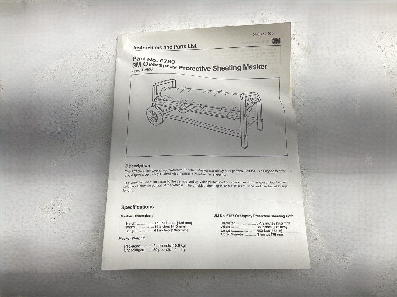 3M 06780 Overspray Protective Sheeting Masker Rolling Plastic Sheet Dispenser