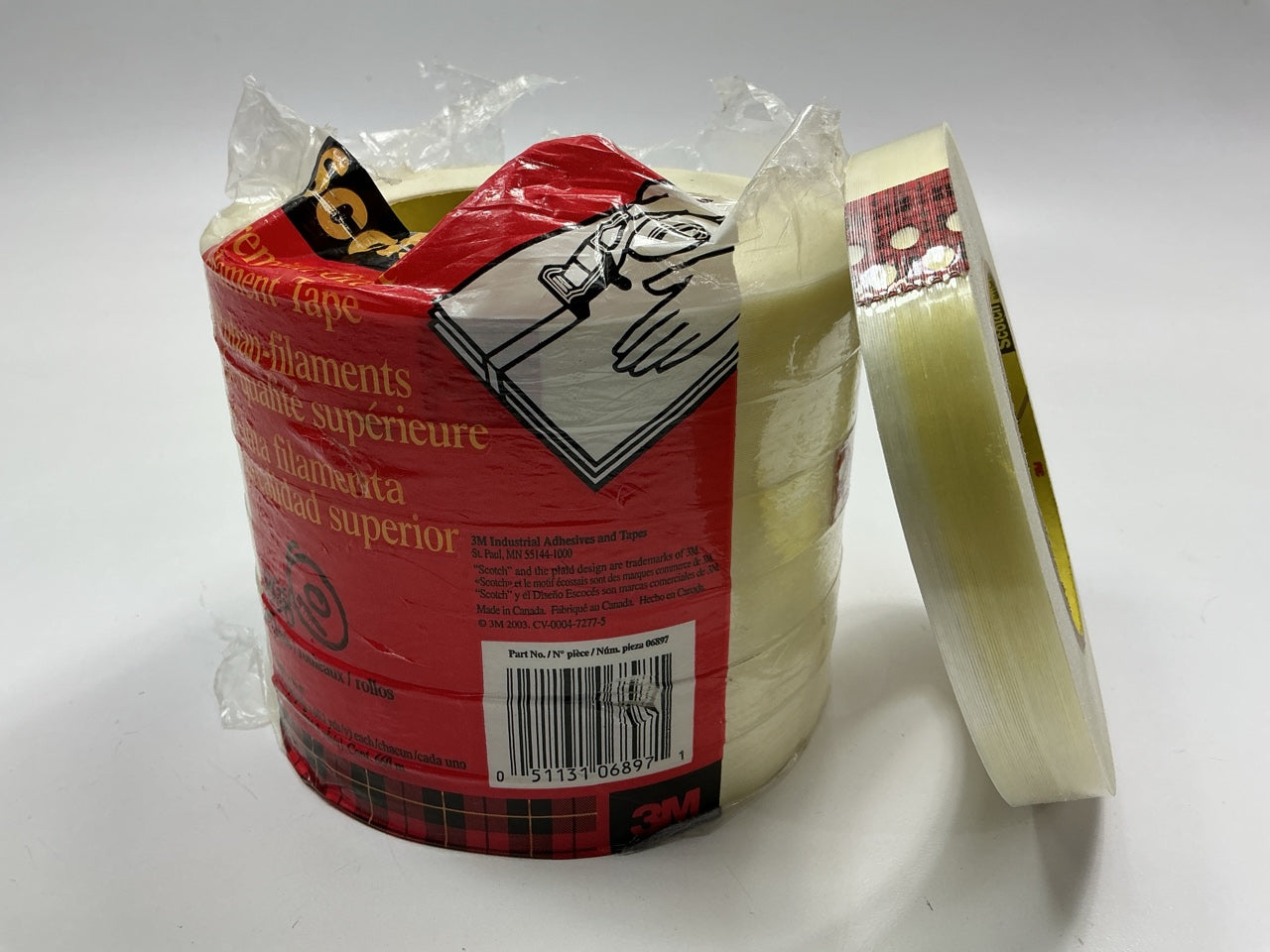 3M 06897 Scotch 180' X 0.7'' Clear Filament Strapping Fiber Tape -  7 Rolls