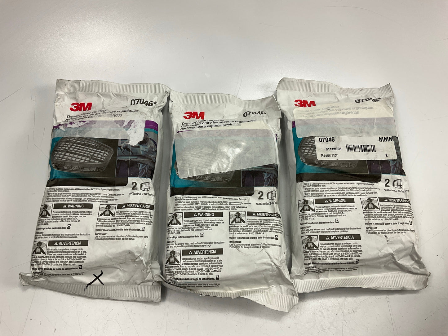 EXPIRED LOT - 3M 07046 Organic Vapor Filter Cartridges, 3 Packs Of 2 Each