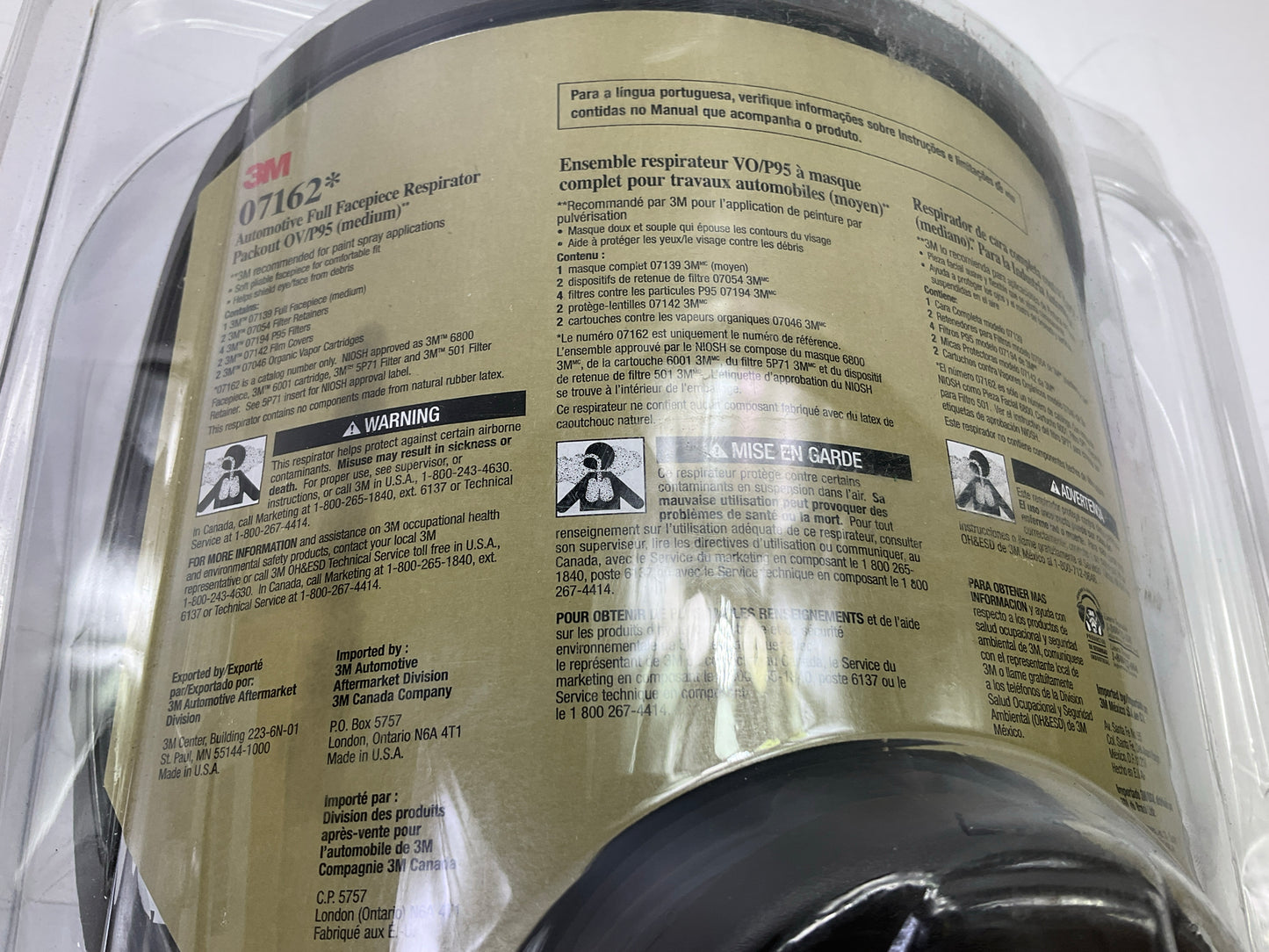 3M 07162 Full Facepiece Respirator Packout Organic Vapor/P95 Mask Medium 04/2029