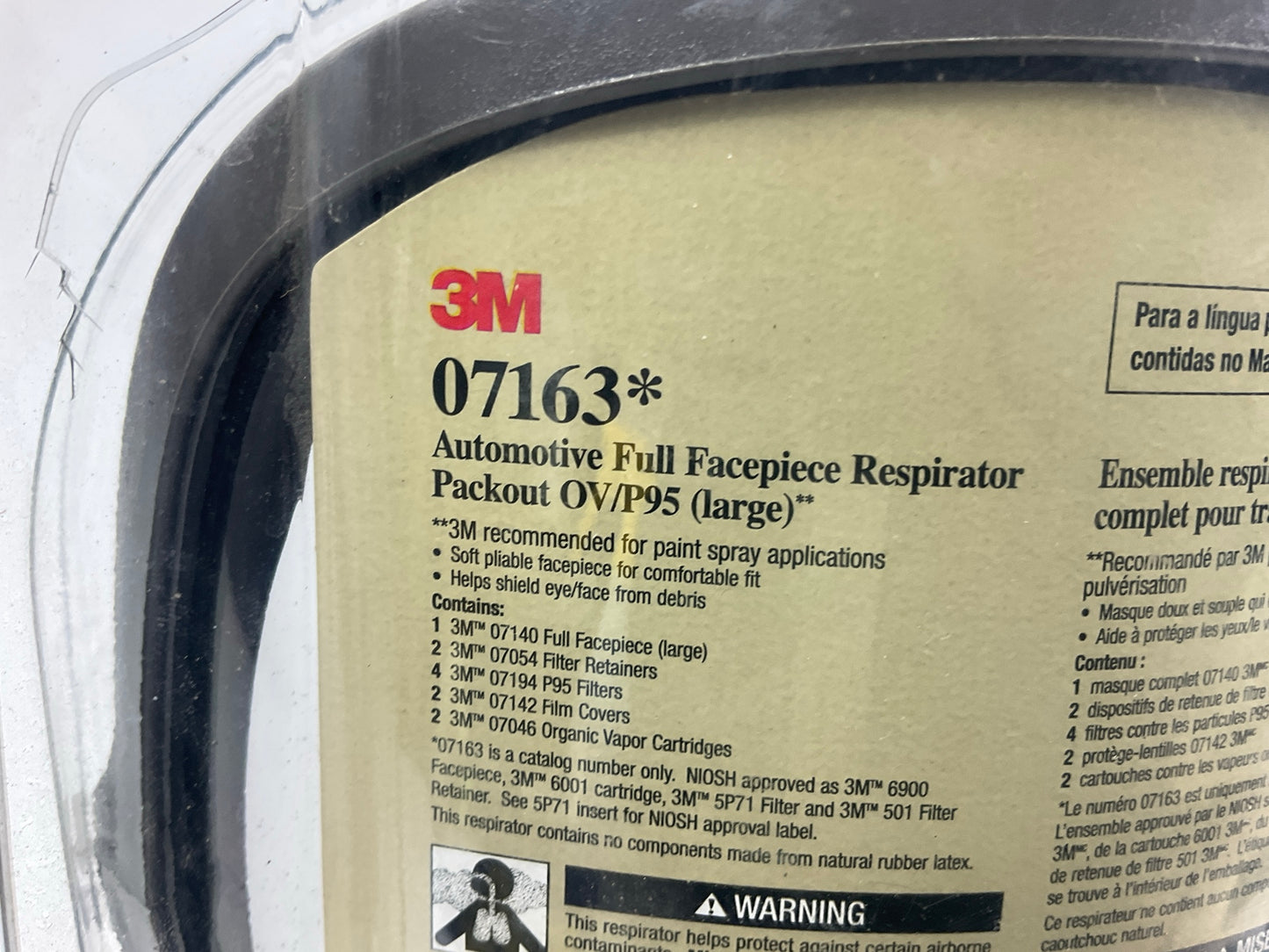 3M 07163 Full Facepiece Respirator Packout Organic Vapor P95, Large EXP 08/2028
