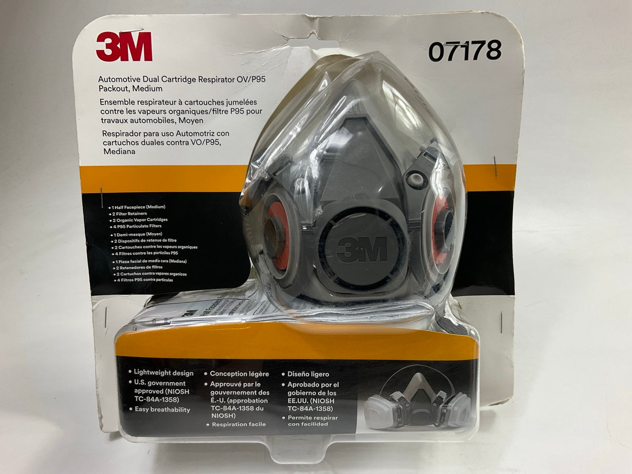3M 07178 Automotive Paint Spray Respirator Mask, Medium OV/P95 Exp.  09-2028