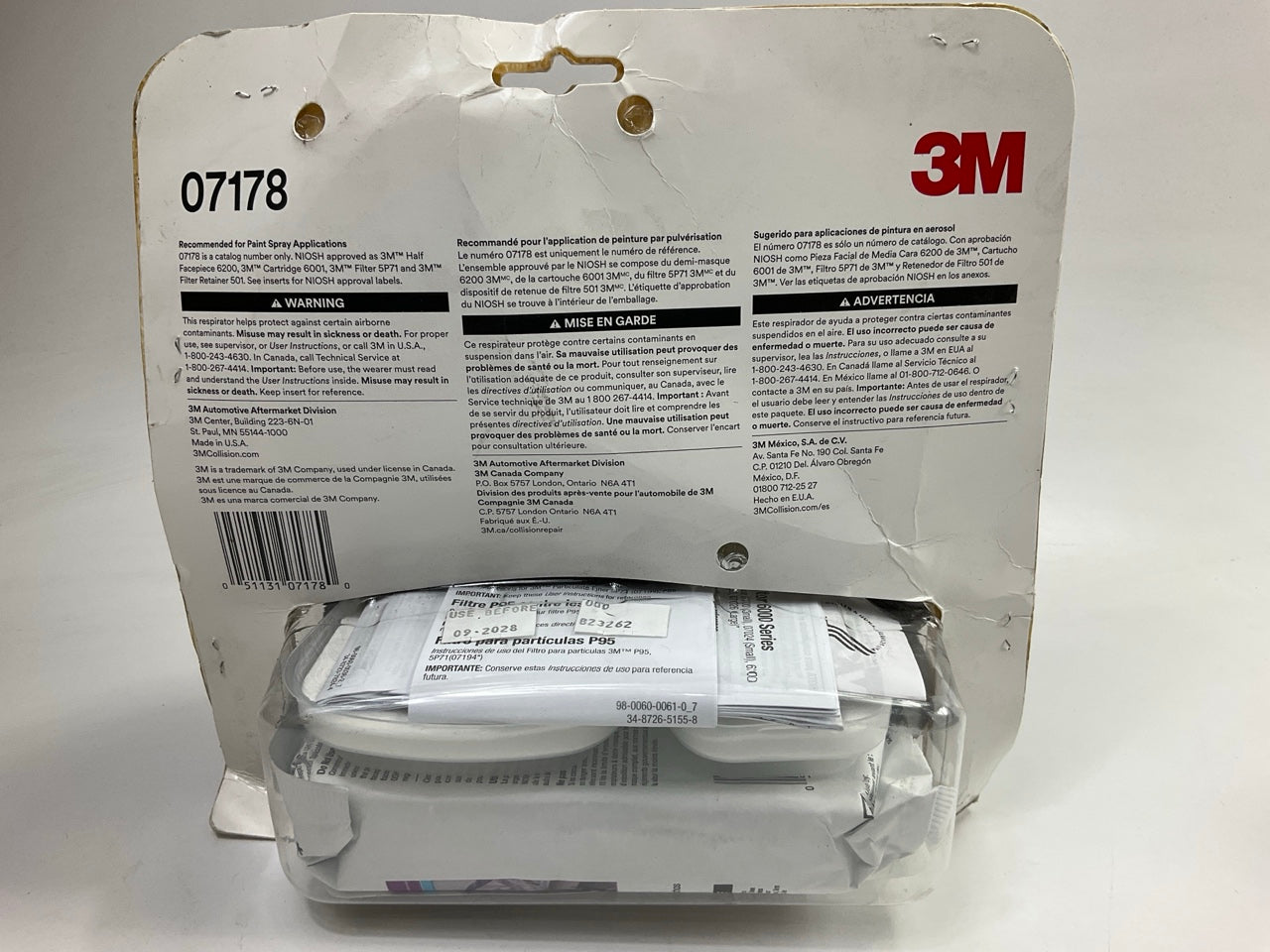 3M 07178 Automotive Paint Spray Respirator Mask, Medium OV/P95 Exp.  09-2028